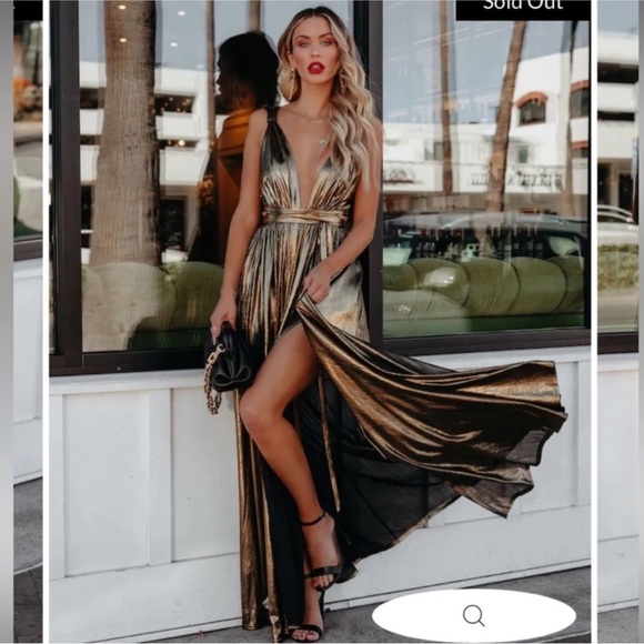 Vici Dresses & Skirts - VICI “Esmeralda Metallic Wrap Maxi Dress”